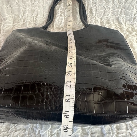 Vintage Neiman Marcus Patent Leather Croc Embossed Tote Bag Black OS - Picture 5 of 7